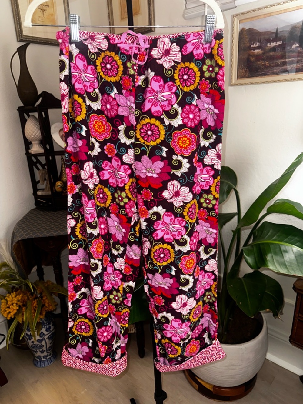 Vera Bradley Pink & Black Floral Wide-Leg Lounge Pants
